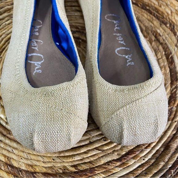 Toms One for One Beige Canvas Ballerina Flats Shoes Size 7 Exc. Condition - Picture 6 of 9